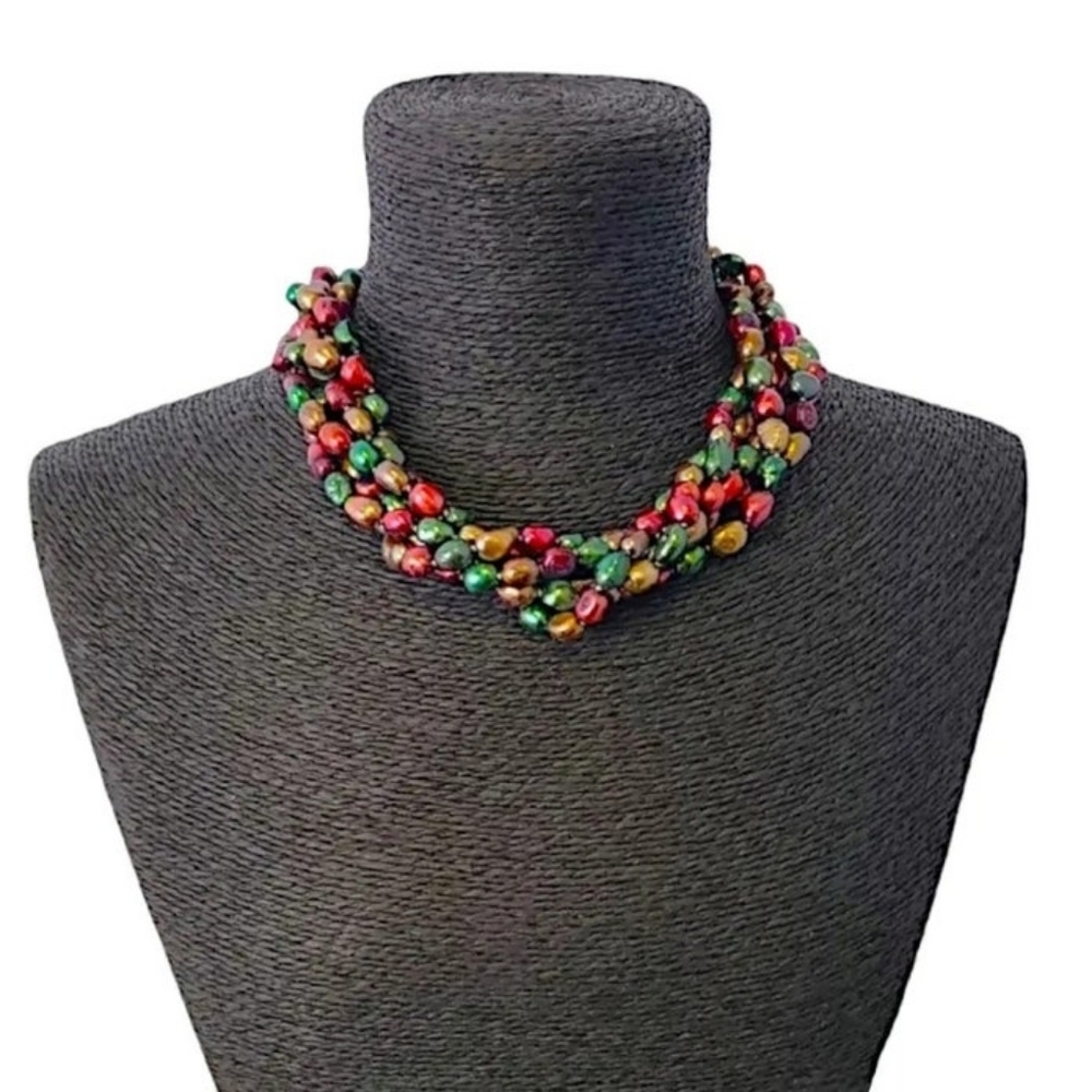 Pearl Multi-Strand Choker: Baroque Freshwater Pearls, Sterling Silver Clasp